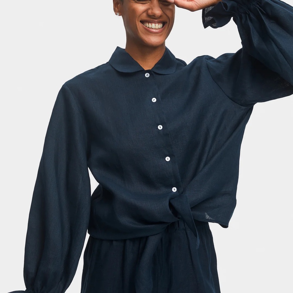 SLEEPER Rumba Linen Lounge Top - Navy - XS